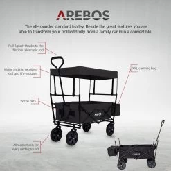 AREBOS Handwagen Vouwbare Dak Handwagen Vouwbare Trolley Uitrustingswagen Zwart -Kampeerclub 1200x1200 2364