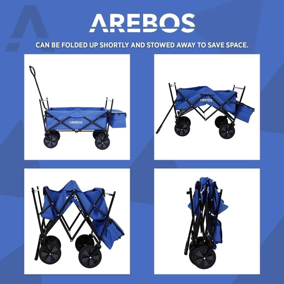 AREBOS Handwagen Vouwbare Dak Handwagen Vouwbare Trolley Uitrustingswagen Blauw 7 AREBOS Handwagen Vouwbare Dak Handwagen Vouwbare Trolley Uitrustingswagen Blauw - Afbeelding 7