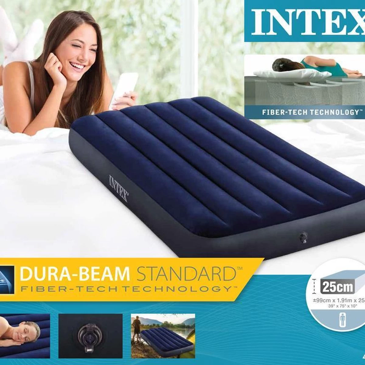 Intex Downy Twin Luchtbed - 1-persoons - 191x99x22 Cm 5 Intex Downy Twin Luchtbed - 1-persoons - 191x99x22 Cm - Afbeelding 5