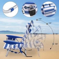 Naqsh Store Strandstoel Met Hoofdkussen, Aluminium, Draagbare Vouwstoel, Campingstoel, Opvouwbaar En Verstelbaar, Zoals Een Rugzak Draagbaar, Buitenstoel, Blauw En Wit Gestreept GCB62BU -Kampeerclub 1200x1200 36