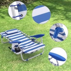 Naqsh Store Strandstoel Met Hoofdkussen, Aluminium, Draagbare Vouwstoel, Campingstoel, Opvouwbaar En Verstelbaar, Zoals Een Rugzak Draagbaar, Buitenstoel, Blauw En Wit Gestreept GCB62BU -Kampeerclub 1200x1200 37