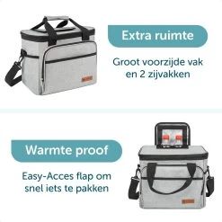 ForDig Koeltas L Grijs (15 Liter) - Gemaakt Van 600D Polyester Met PEVA-Voering - Ruimte Voor 20 Blikjes Of 10 Halve Liter Flessen - Opvouwbaar Koel Tas Met Easy-Acces Flap - Ruimte Voor Bestek - Picknick Cool Bag - Coolerbag - Grote Cooler -Kampeerclub 1200x1200 517