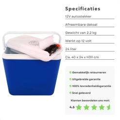 Cheqo® Elektrische Koelbox Voor Auto - 12V - 24L - Blauw - Autostekker - Afneembaar Deksel & Handvat - 2.2kg - 40x24x39cm -Kampeerclub 1200x1200 556