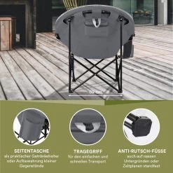 Skandika Moonchair Sirkka – Campingstoelen – Klapstoel – Vouwstoel – Kampeerstoel - Grote, Comfortabele, Campingstoel Opvouwbaar, Gepolsterd, Koelvak, Drinkhouder, Draaggreep En Draagtas, Antislipvoetjes - Max. 150 Kg – Zwart/grijs -Kampeerclub 1200x1200 57