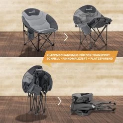 Skandika Moonchair Sirkka – Campingstoelen – Klapstoel – Vouwstoel – Kampeerstoel - Grote, Comfortabele, Campingstoel Opvouwbaar, Gepolsterd, Koelvak, Drinkhouder, Draaggreep En Draagtas, Antislipvoetjes - Max. 150 Kg – Zwart/grijs -Kampeerclub 1200x1200 58