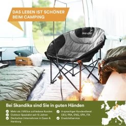 Skandika Moonchair Sirkka – Campingstoelen – Klapstoel – Vouwstoel – Kampeerstoel - Grote, Comfortabele, Campingstoel Opvouwbaar, Gepolsterd, Koelvak, Drinkhouder, Draaggreep En Draagtas, Antislipvoetjes - Max. 150 Kg – Zwart/grijs -Kampeerclub 1200x1200 60
