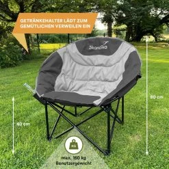 Skandika Moonchair Sirkka – Campingstoelen – Klapstoel – Vouwstoel – Kampeerstoel - Grote, Comfortabele, Campingstoel Opvouwbaar, Gepolsterd, Koelvak, Drinkhouder, Draaggreep En Draagtas, Antislipvoetjes - Max. 150 Kg – Zwart/grijs -Kampeerclub 1200x1200 61