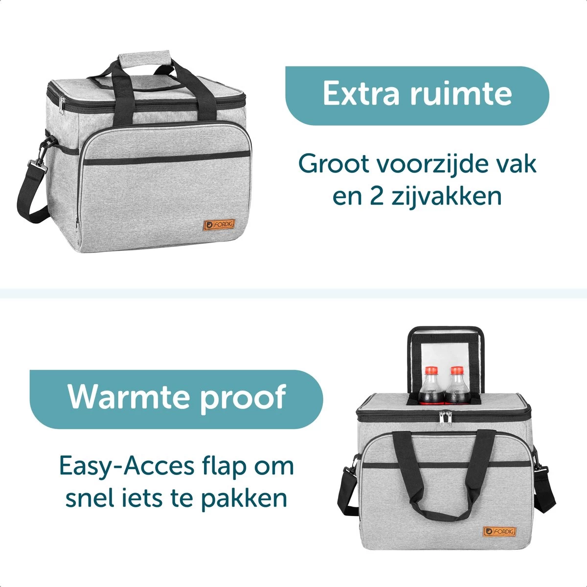 ForDig Koeltas XL Grijs (30 Liter) - Gemaakt Van 600D Polyester Met PEVA-Voering - Ruimte Voor 40 Blikjes Of 20 Halve Liter Flessen - Opvouwbaar Koel Tas Met Easy-Acces Flap - Ruimte Voor Bestek - Picknick Cool Bag - Coolerbag - Grote Cooler 6 ForDig Koeltas XL Grijs (30 Liter) - Gemaakt Van 600D Polyester Met PEVA-Voering - Ruimte Voor 40 Blikjes Of 20 Halve Liter Flessen - Opvouwbaar Koel Tas Met Easy-Acces Flap - Ruimte Voor Bestek - Picknick Cool Bag - Coolerbag - Grote Cooler - Afbeelding 6