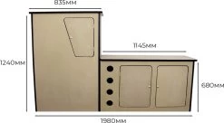 Camper Keuken MDF - Linkerkant EU - Inclusief Kledingstang + Wijnrek - Onbewerkt - Inbouw Kasten Inrichting Kampeerauto Caravan -Kampeerclub 1200x663