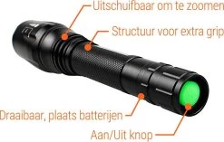Militaire Zaklamp LED | 1000 Lumen | 2x 18650 Oplaadbare Batterij & Oplader | King Mungo KM-T14 -Kampeerclub 1200x763 4