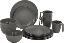 Bo-Camp Campingservies - 100% Melamine - 16-delig - Stone - Grijs