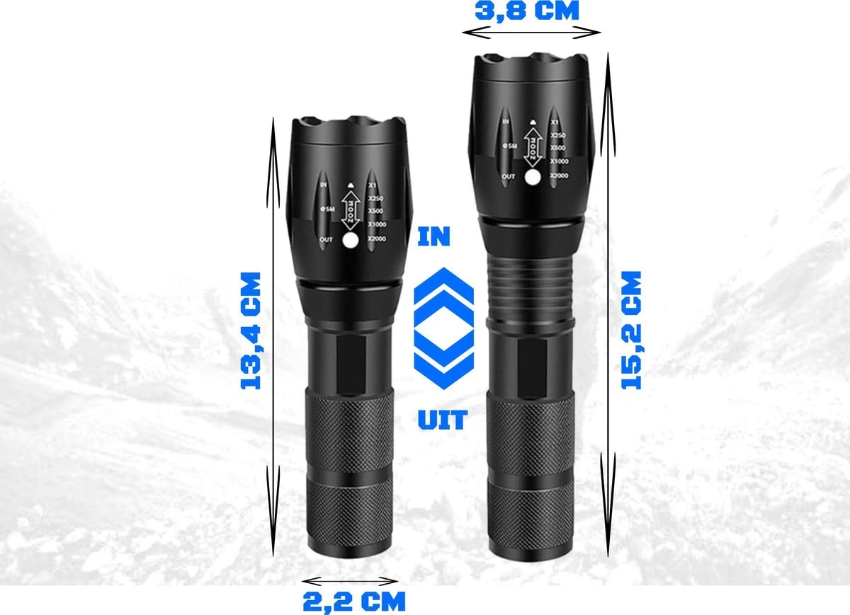 Merkloos Teskies Militaire LED Zaklamp Oplaadbaar - Opbergkit - IPX-6 Waterresistent - 1000 Lumen - Zwart 2 Merkloos Teskies Militaire LED Zaklamp Oplaadbaar - Opbergkit - IPX-6 Waterresistent - 1000 Lumen - Zwart - Afbeelding 2