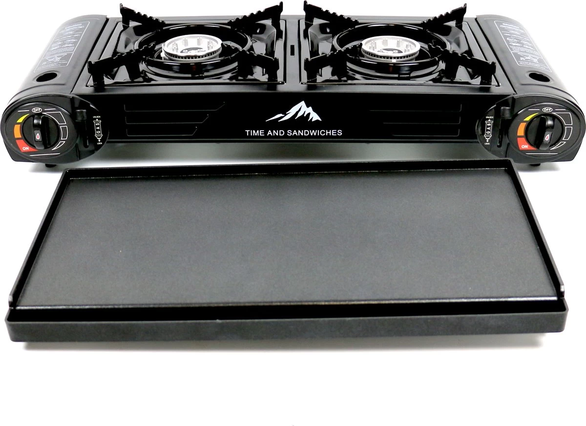 T&S - Draagbaar Dubbel Gasvuur Met Grillplaat - Camping Kooktoestel - Kookstel - Bakplaat - Gasfornuis - 2 Pits - Elektrische Ontsteking - Kookvuur - Kampeer Vuur 4 T&S - Draagbaar Dubbel Gasvuur Met Grillplaat - Camping Kooktoestel - Kookstel - Bakplaat - Gasfornuis - 2 Pits - Elektrische Ontsteking - Kookvuur - Kampeer Vuur - Afbeelding 4