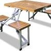 Merkloos Deuba Picknicktafel Campingtafel - Opvouwbaar Voor 4 Personen - Hout En Aluminium