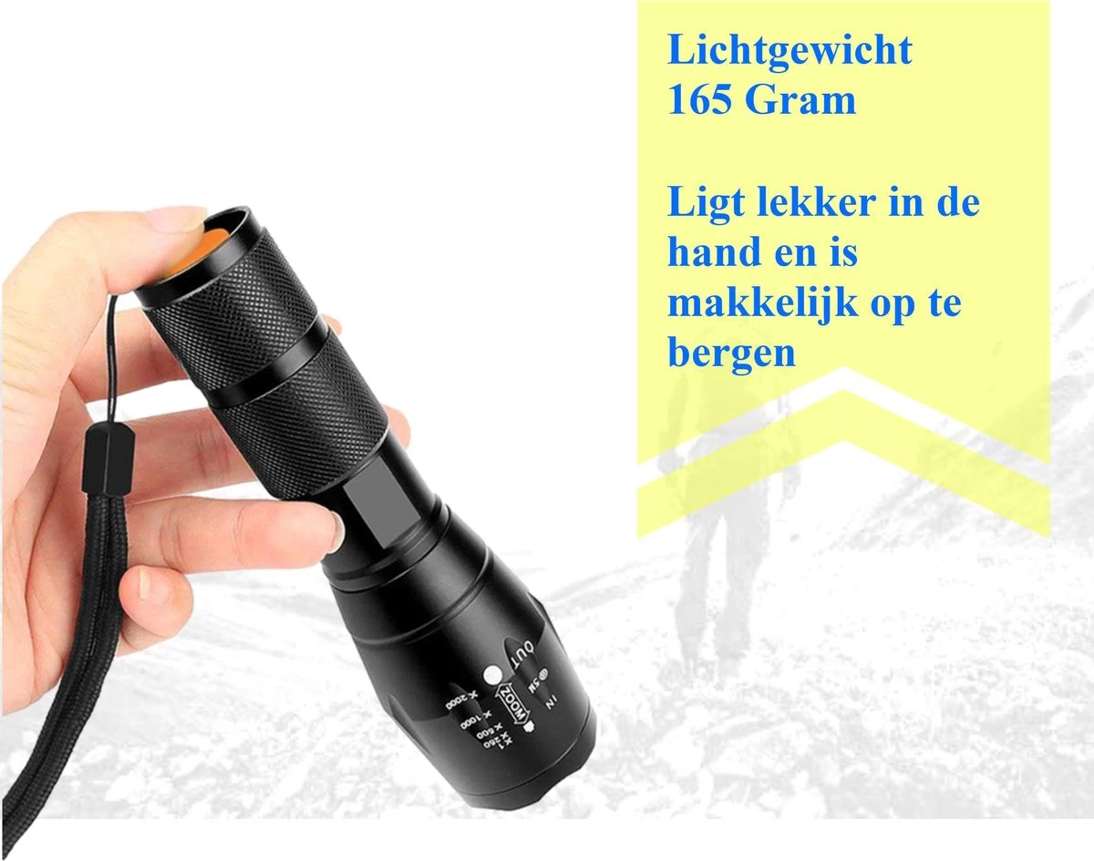 Merkloos Teskies Militaire LED Zaklamp Oplaadbaar - Opbergkit - IPX-6 Waterresistent - 1000 Lumen - Zwart 8 Merkloos Teskies Militaire LED Zaklamp Oplaadbaar - Opbergkit - IPX-6 Waterresistent - 1000 Lumen - Zwart - Afbeelding 8