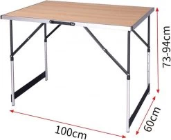 Kamyra® Campingtafel Inklapbaar - Kampeertafel, Partytafel - Opvouwbaar, Lichtgewicht & In Hoogte Verstelbaar - Aluminium/Hout -Kampeerclub 1200x984