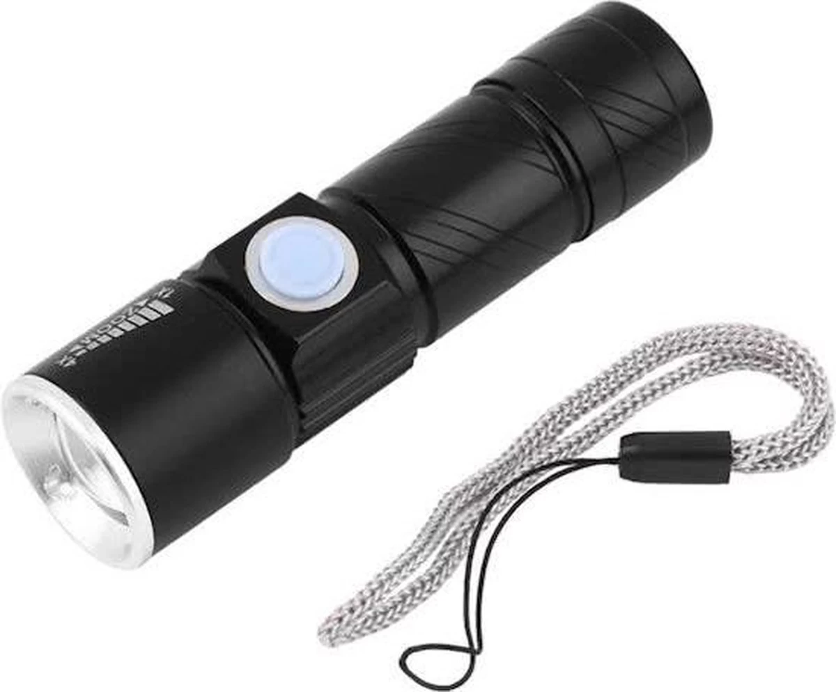 Creartix - Oplaadbare USB LED-zaklamp - Herlaadbare Flashlight Waterproof - 800 Lumen - Met Zoom - Waterbestendig - Zwart 6 Creartix - Oplaadbare USB LED-zaklamp - Herlaadbare Flashlight Waterproof - 800 Lumen - Met Zoom - Waterbestendig - Zwart - Afbeelding 6