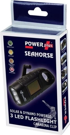 POWERplus Seahorse Dynamo En Solar Oplaadbare 3 LED Zaklamp Met Karabijnhaak | Kleur:zwart | Amorphous Zonnecel -Kampeerclub 626x1200 1