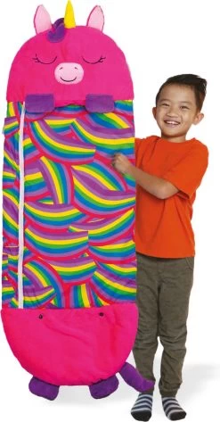 Mediashop Happy Nappers Kinderslaapzak - 2-in-1 Zachte Knuffel En Zomerslaapzak - Roze Eenhoorn Motief Voor Kinderen Van 3 Tot 6 Jaar -Kampeerclub 627x1200