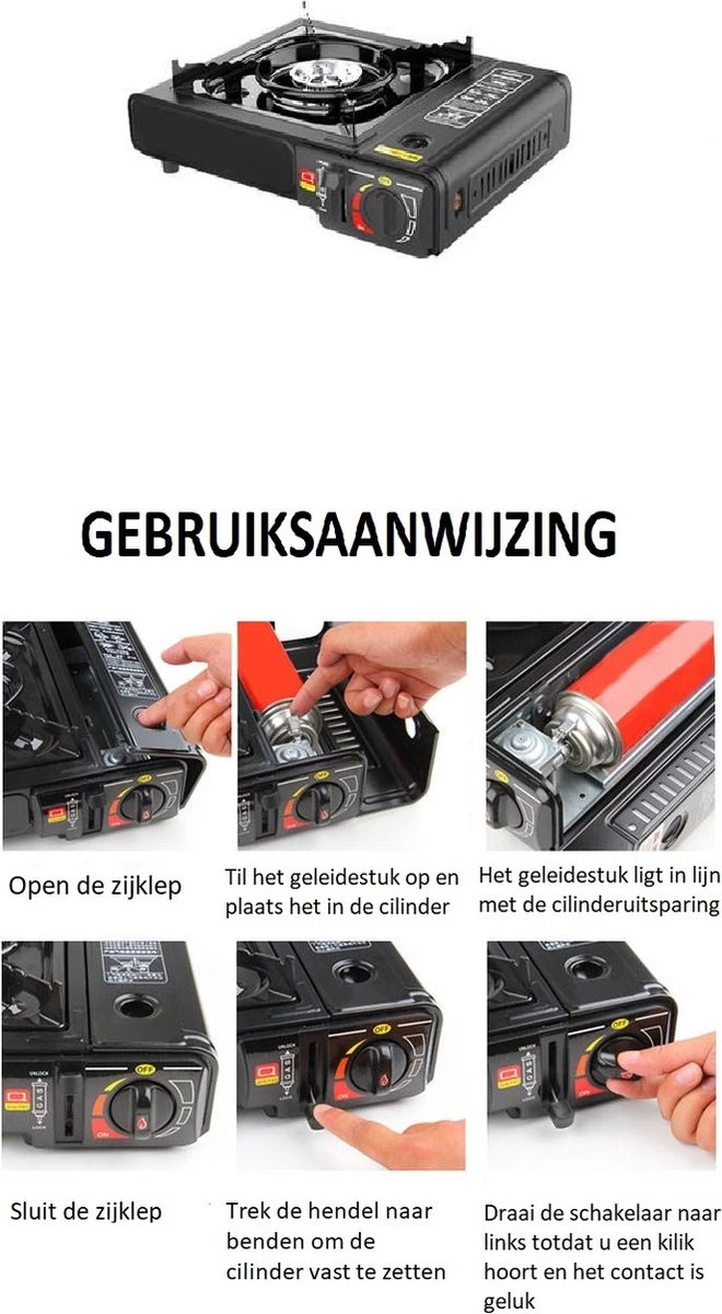 Camping Kooktoestel - Draagbaar Gasfornuis - Incl. 6x Gasflessen En Koffer 2 Camping Kooktoestel - Draagbaar Gasfornuis - Incl. 6x Gasflessen En Koffer - Afbeelding 2