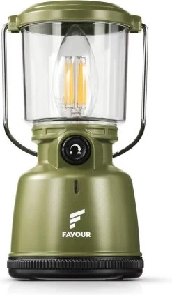 Favour L0818 Retro Camping Lamp Oplaadbaar LED, 320 Lumen, IP64 Waterdicht, Draagbare Kampeerlamp, Tentlamp, Acculamp, Traploos Dimbare Lamp Incl. Kaarslicht-modus, Groen