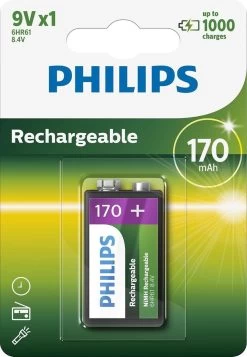Philips 9VB1A17 - Oplaadbare 9V Batterij - 1 Stuk