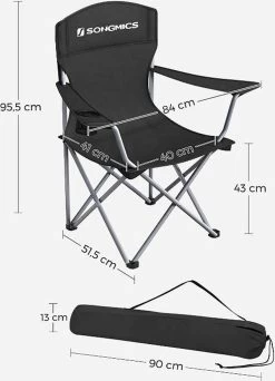 MIRA Home - Campingstoel Set Van 2 Inklapbaar - Klapstoel Met Robuust Frame - Met Flessenhouder - 76 X 51.5 X 95.5 Cm - Zwart -Kampeerclub 866x1200