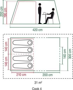 Coleman Cook 4 Tunneltent - Familietent - 4-Persoons - Groen -Kampeerclub 971x1200